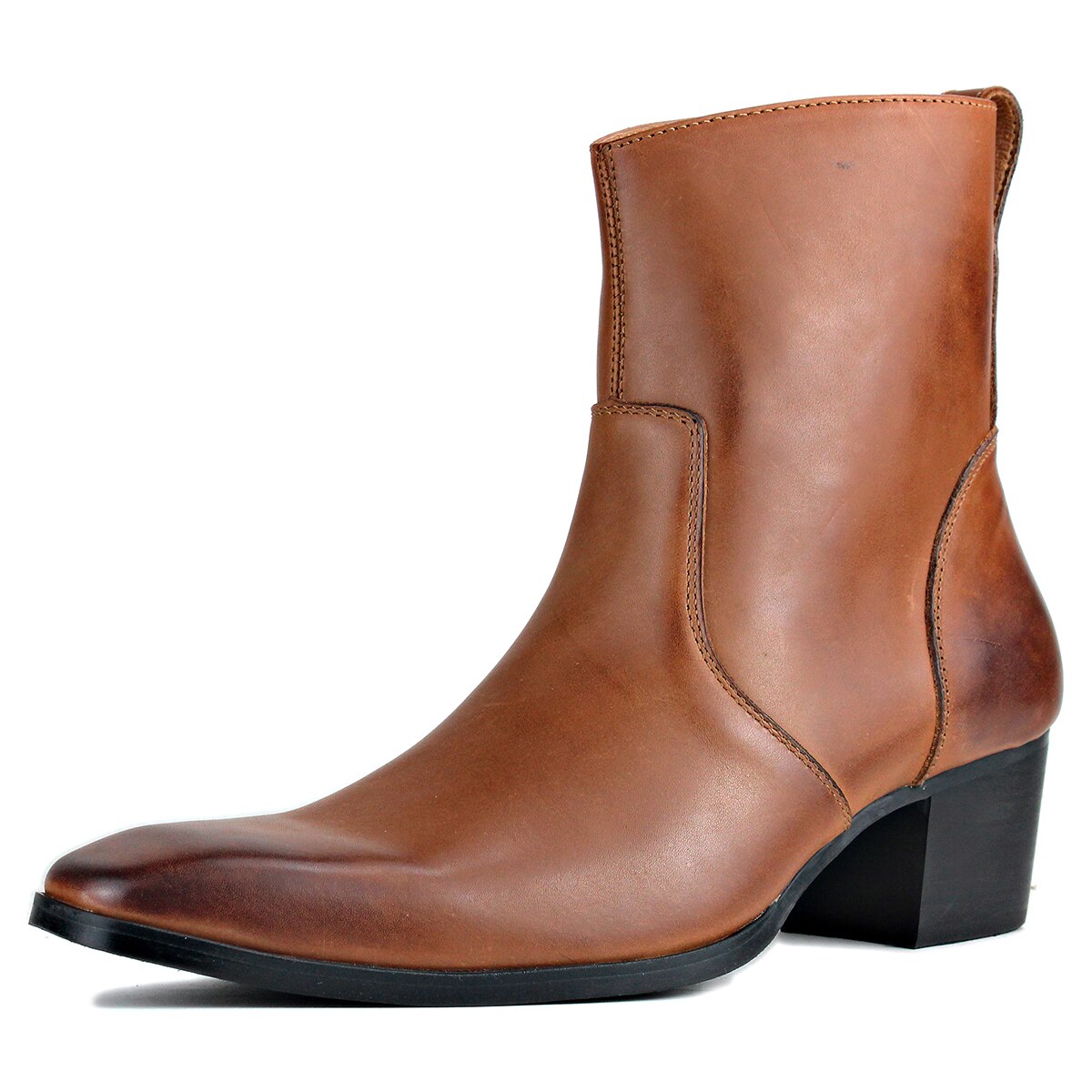 Bottines Chelsea à talons hauts et fermeture éclair en cuir de veau