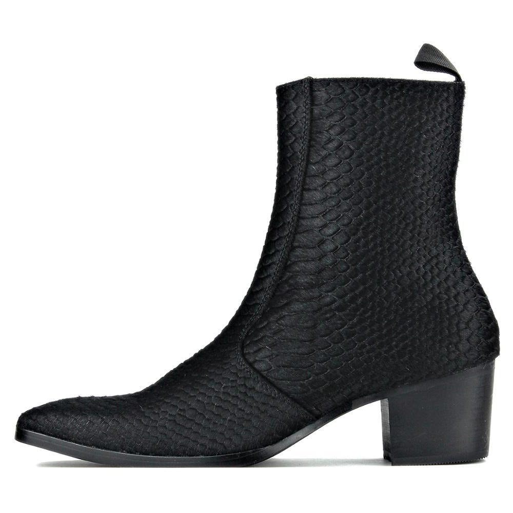 Bottines Chelsea en cuir de cheval à imprimé crocodilien et talon en crin de cheval
