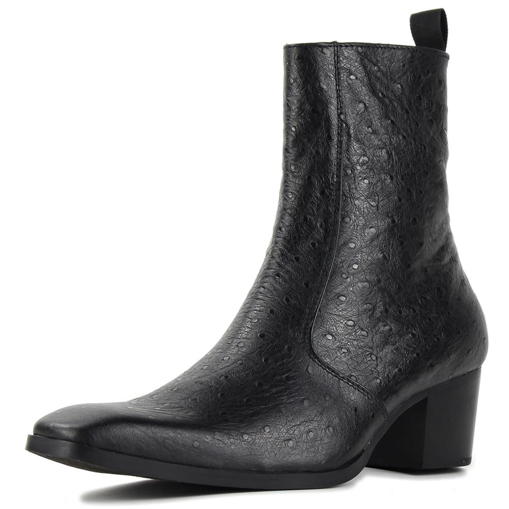 Bottines Chelsea à talon en cuir de veau et imprimé autruche